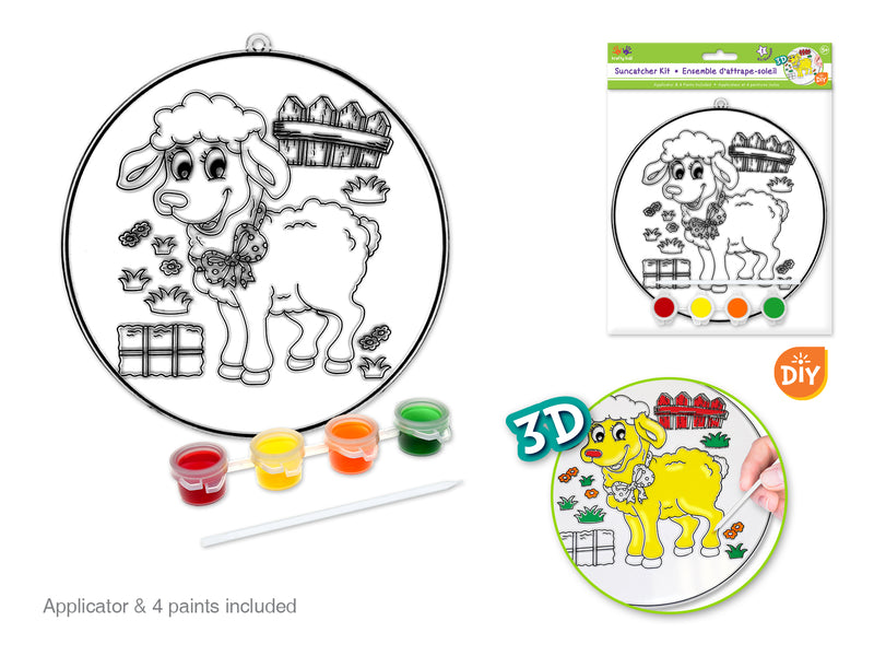 Krafty Kids Kit: 3D DIY 6.8" Suncatcher w/4 Paints&Applicator A) Lamb