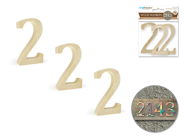 Wood Numbers: 2" Pine Standing x3 2