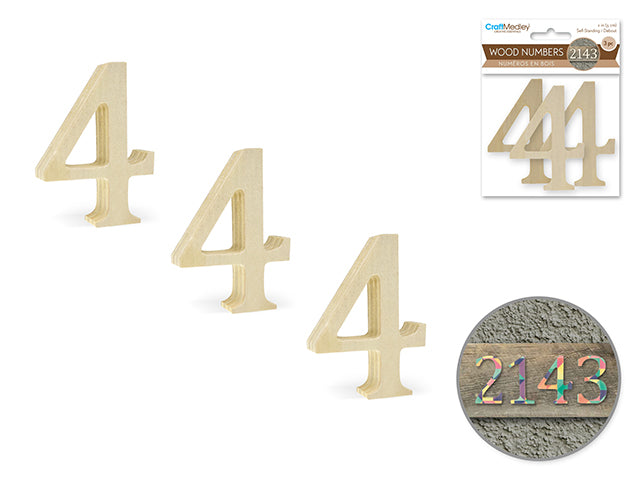 Wood Numbers: 2" Pine Standing x3 4