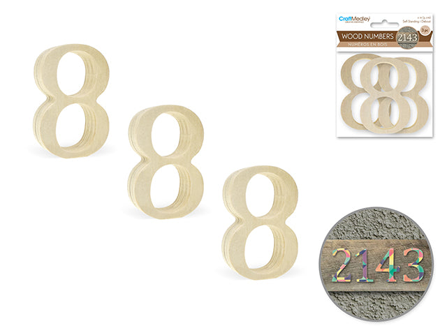 Wood Numbers: 2" Pine Standing x3 8