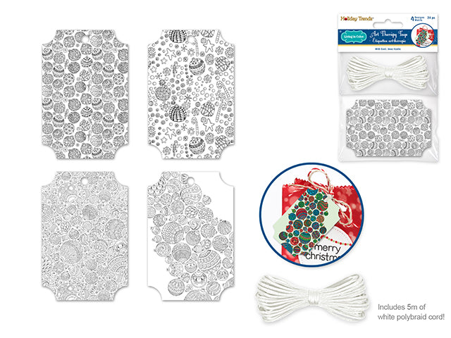 Holiday Paper Craft Emb: 6cmx9cm Living In Color Tags x24 w/Cord B) Festive Ornaments