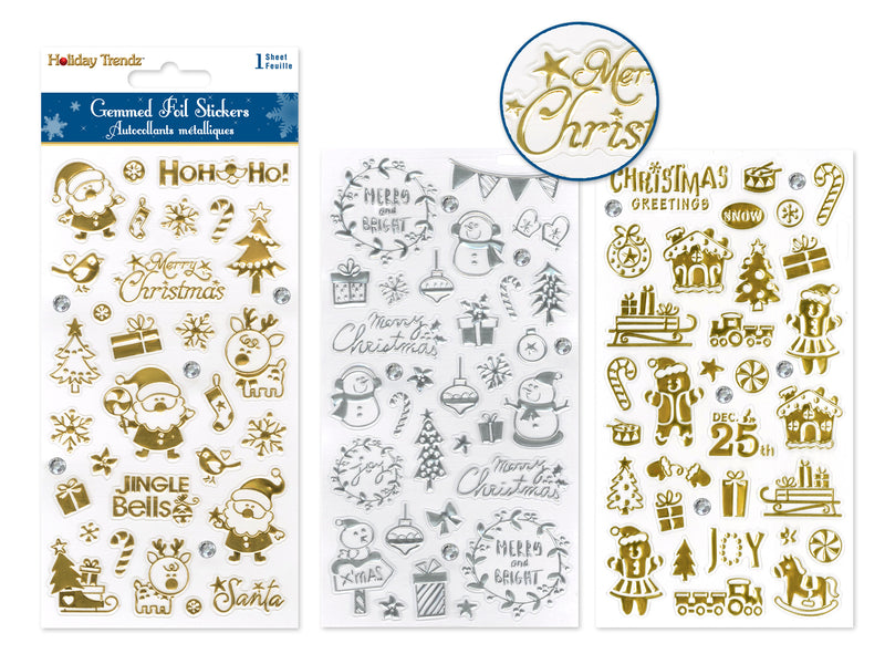 Holiday Stickers: 3.7"x6.8" Foil Gemmed Asst 16eax3styles A) Festive Elements