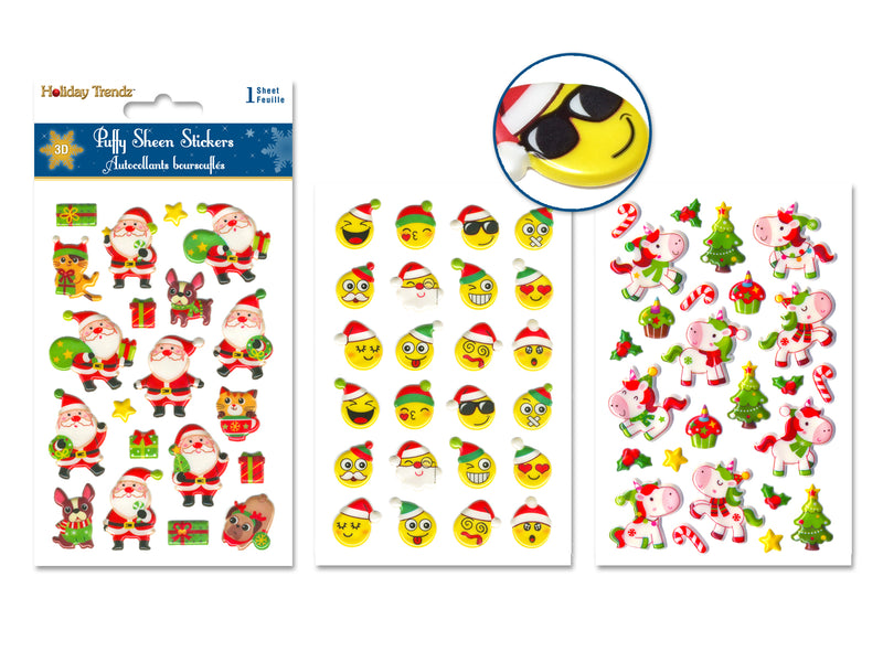 Holiday Stickers: 3.9"x5.9" 3D Puffy Sheen Assorted styles A) Holiday Icons
