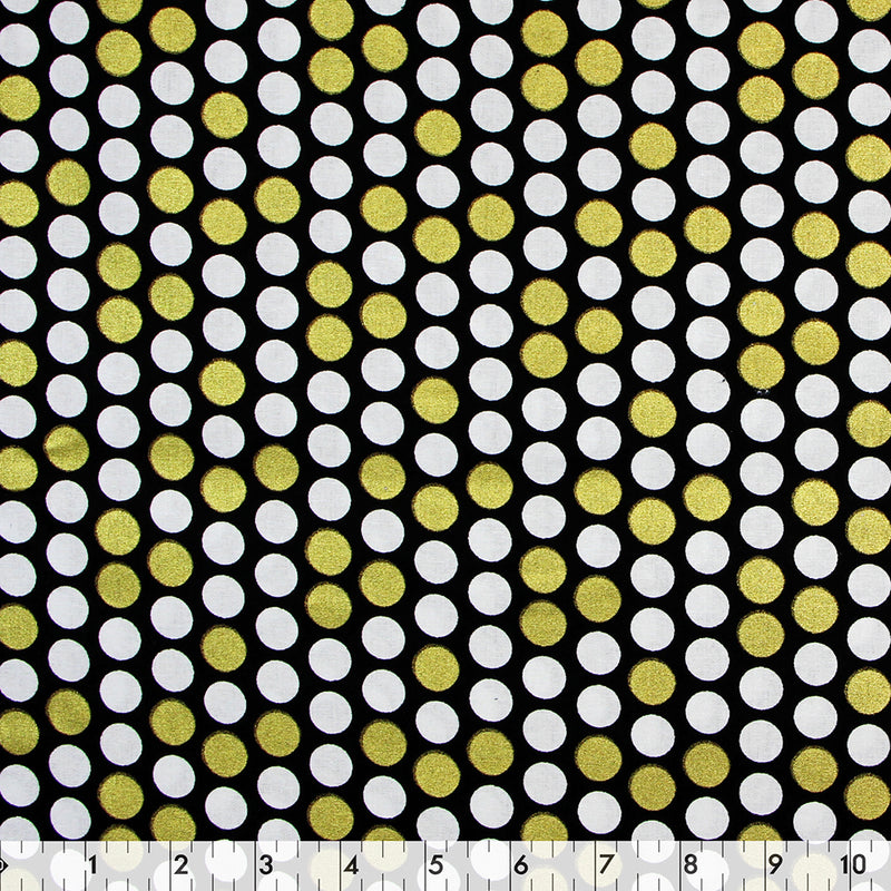 FABRIC CREATIONS 42″ Cotton Fabric  - Black Metallic Dots - Sold per inch