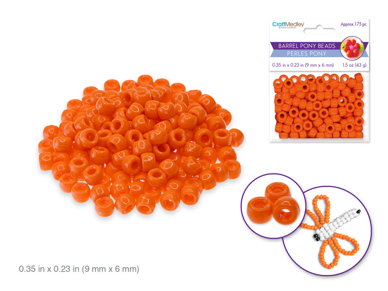 Pony Beads: 9mmx6mm Barrel Standard x175 M) Orange