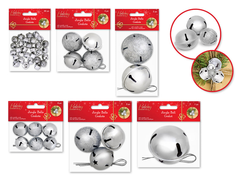 Holiday Craft Essential: Jingle Bells Shiny/Matte/Glitter Mix Asst 6styles B) Silver MedleyMedley