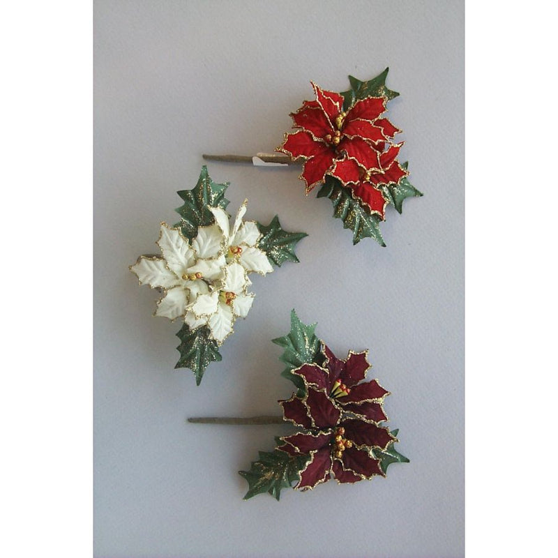 POINSETTIA PICK: X3 W/GOLD GLITTER LINING & LEAVES