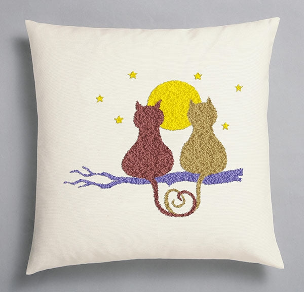 Duftin Punch By Number/Punch Needle Embroidery Cats Silhouette Pillow, Ivory, 40cm x 40cm