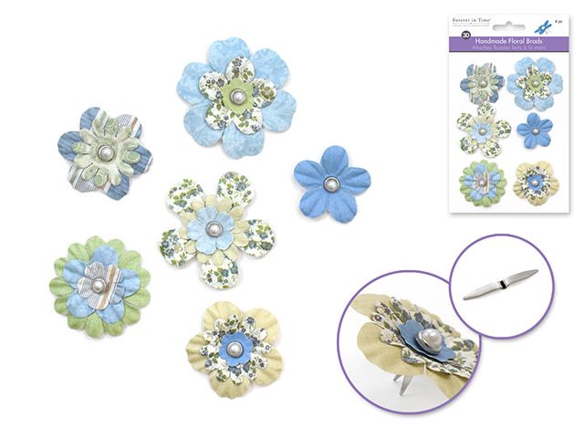 3D Paper Flowers with Pearl Brads x6  Meadow