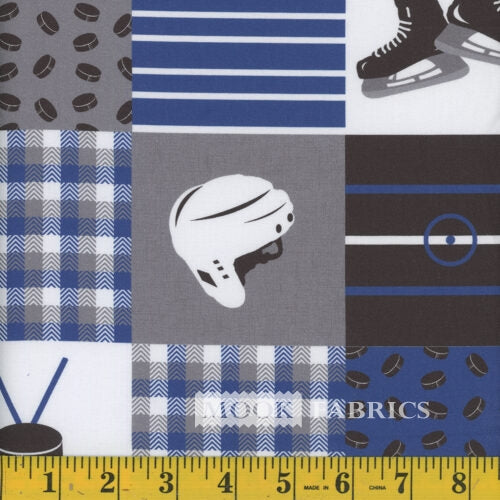 Sports Patchwork Hockey Blue/White 100% Cotton