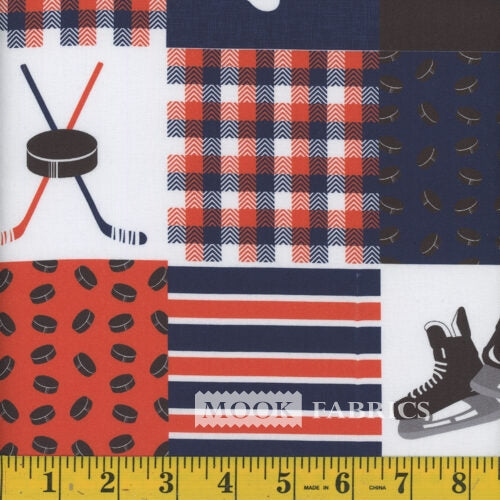 Sports Patchwork Hockey Blue/Orange/White 100% Cotton