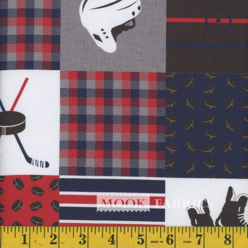 Sports Patchwork Hockey Red/Blue/Grey 100% Cotton