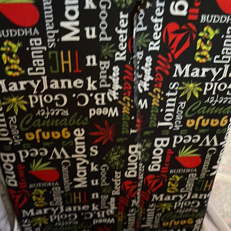 100% Cotton 45” Words and Weed Black