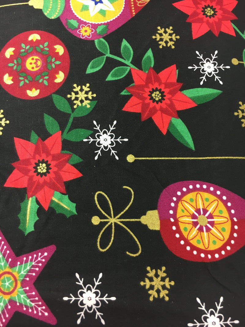 Christmas 100% Cotton 45" - Merry & Bright  Black/Met Gold 96168