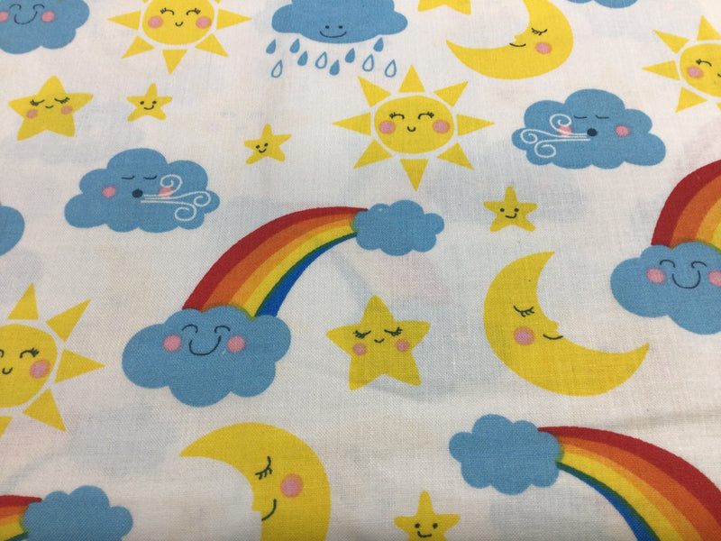 FABRIC CREATIONS 42″ Cotton Fabric  - Happy Rain Clouds - Sold per inch