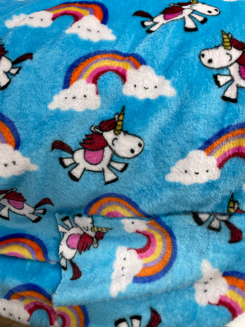 Fleece Flannel Unicorn Rainbow Blue