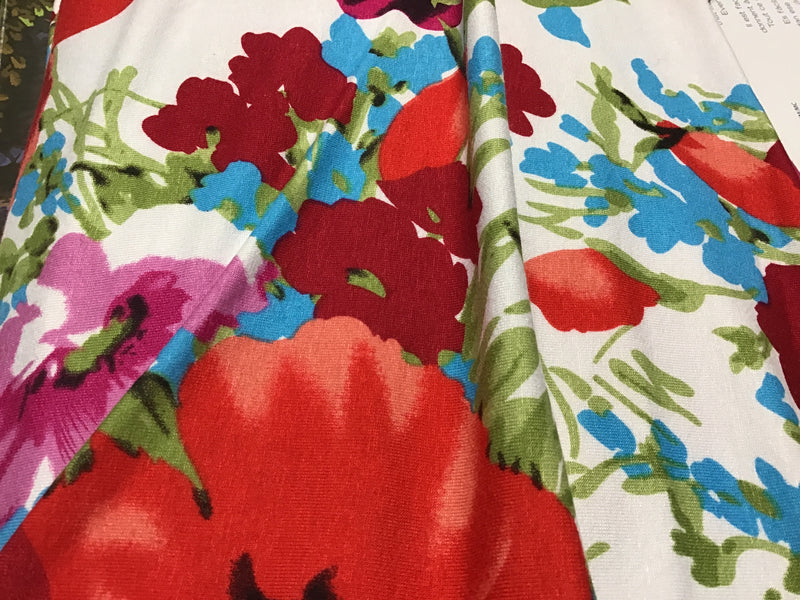 Dakota Knit Print  6608101 Price per inch 95% Rayonne/Rayon 5% Elasthanne/Spandex 190GSM Red/White Floral