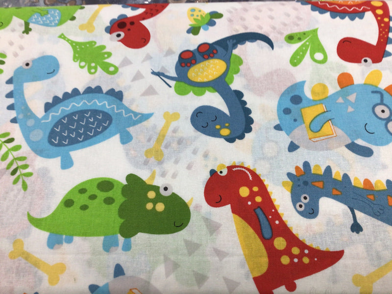 FABRIC CREATIONS 42″ Cotton Fabric  - White Little Dino - Sold per inch