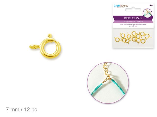 Jewelry Findings: 7mm Ring Clasp x12 w/Spring A) Gold