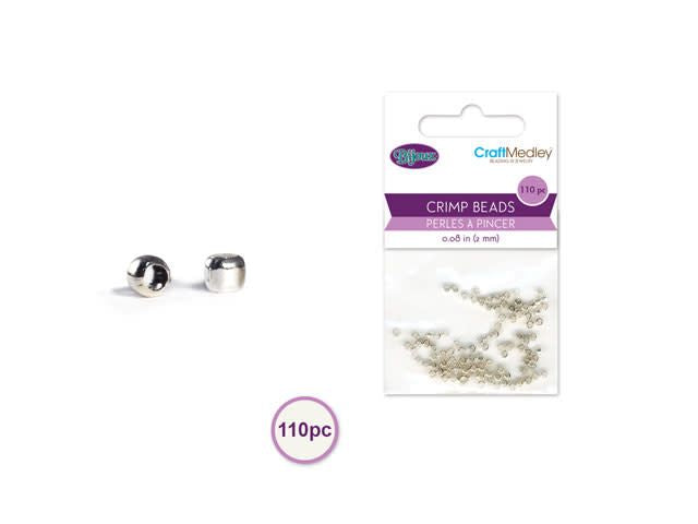 Jewelry Findings: 2mm Crimp Beads x110 Brass Metal  Silver Plating