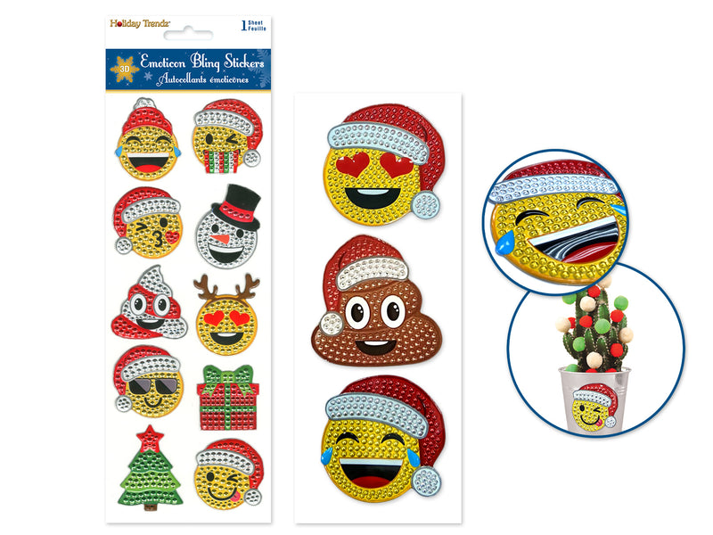 Holiday Stickers: 4"x10" Emoticon Bling Asst 24eax2styles A) Moji Mania