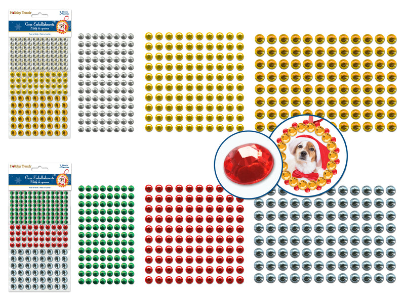 Holiday Stickers: 6/8/10mm Gems x300 Peel-n-Stick Asst 18eax2stl