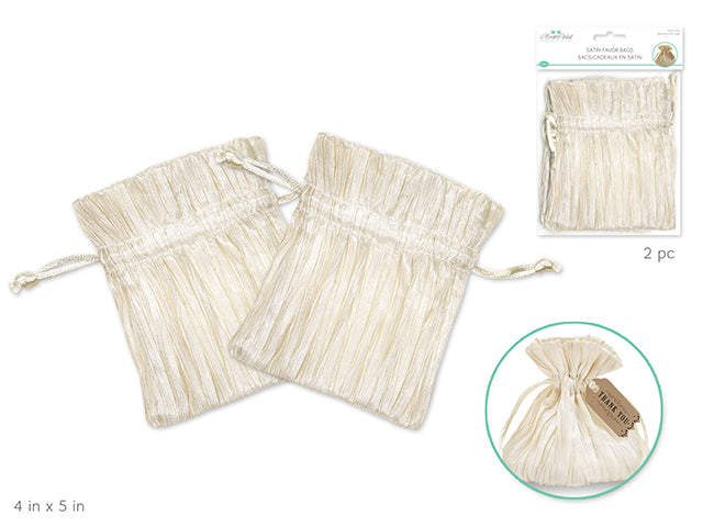 A Brides Wish: 4"x5" Pleated Satin Favor Bags x2 w/Polybraid Cord B) Ivory
