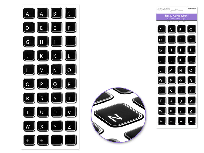 Paper Craft Sticker: 25.5cmx10cm Epoxy Alpha Buttons D) Keyboard Button Black