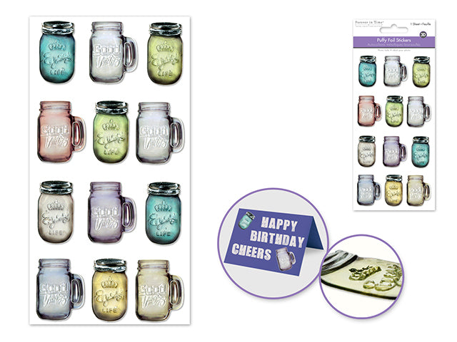Paper Craft Sticker: 9cmx17.5cm 3D Metallic Foil Puffy A) Mason Jars